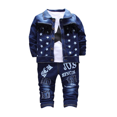 

Infant Baby Kids Girls Boys Letter Demin Coat Tops Pants 3Pcs Set Outfit Clothes