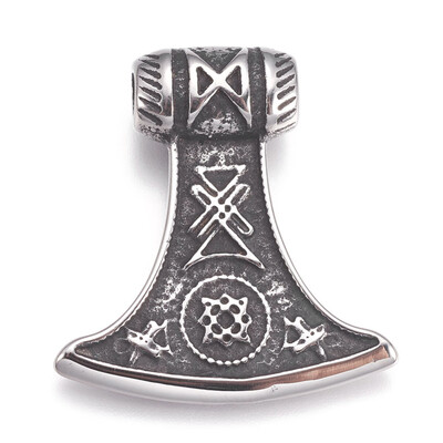 

304 Stainless Steel Pendants Axe Antique Silver 36x33x85mm Hole 45mm