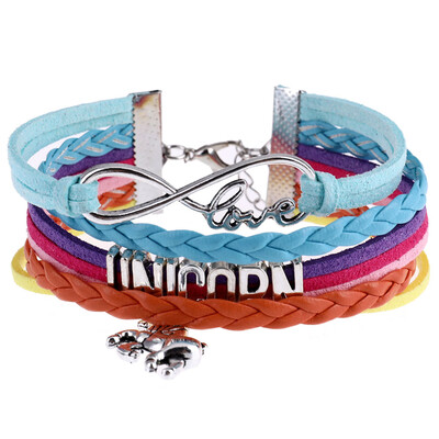 

Unicorn Pendant Weaving Multi-Layer Multicolour Bracelet Creative Alloy Bracelet