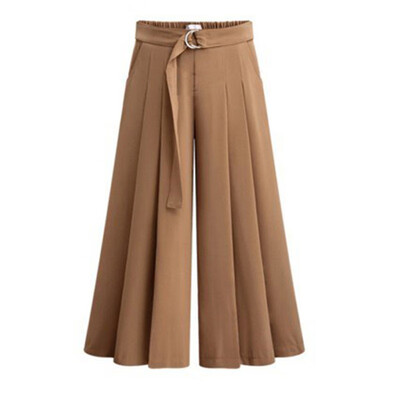 

Summer Womens Middle Waist Pants Elastic Baggy Wide Leg Loose Trousers Plus Size
