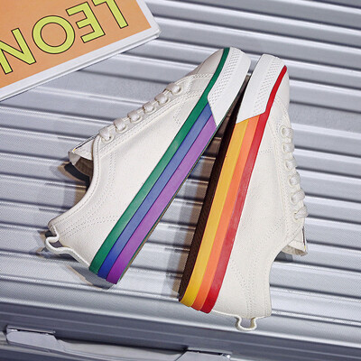 

Canvas shoes 2019 New Korean version with students low-top breathable Yuanyang Rainbow shoes Chaoxia white shoes