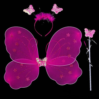 

New Hot 3Pcsset Cosplay Costume Lovely Clothing Princess Kids Girl Butterfly Wing Wand Headband Fairy Christmas Party Dress