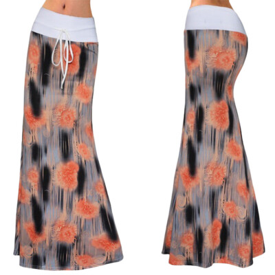 

Roseonmyhand Women Casual Elastic Boho Floral Print Buttock Skirt Bow Strap Fishtail Skirt