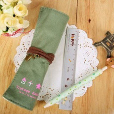 

Canvas Wrap Roll Up Stationery Pen Brushes Makeup Pencil Case Pouch Bag
