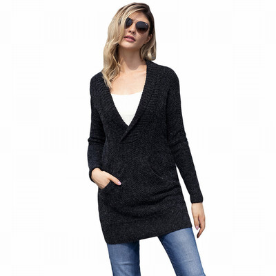 

Lapel long sleeve pullover knit casual womens sweater