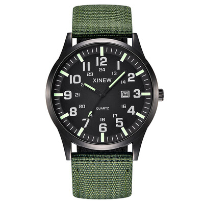 

Gobestart Men Boy Round Dial Nylon Strap Band Military Date Quartz Wrist Watch Gift