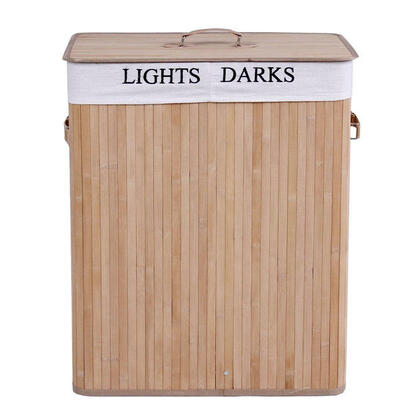 

2 Sections Bamboo Laundry Hamper Basket Washing Clothes Storage Sorter Natural