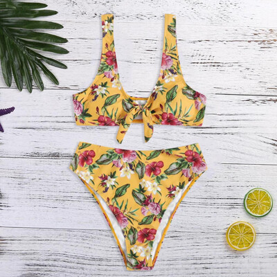 

Roseonmyhand Women Printed bowknot High-Waisted Two Pieces Bikini Swimsuit Beachwear