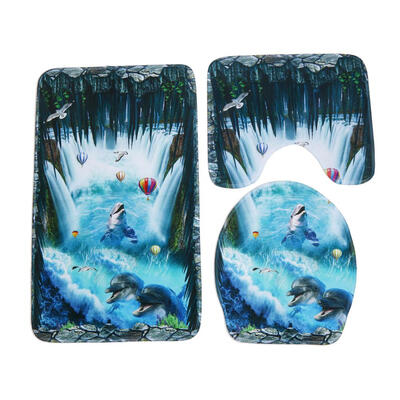 

3pcs Balloon Dolphins Printing Toilet Cover Bathroom Non-Slip Carpet Mat