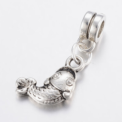 

Tibetan Style Alloy European Dangle Beads Large Hole Pendants Cadmium Free & Lead Free Fish Antique Silver 26mm