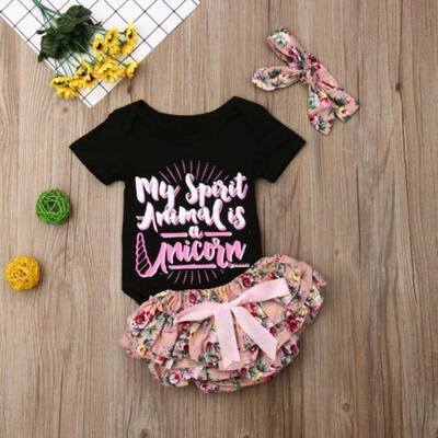 

Newborn Baby Girl Clothes Set 3pcs Romper Top Ruffles Pants Headband Clothes Set
