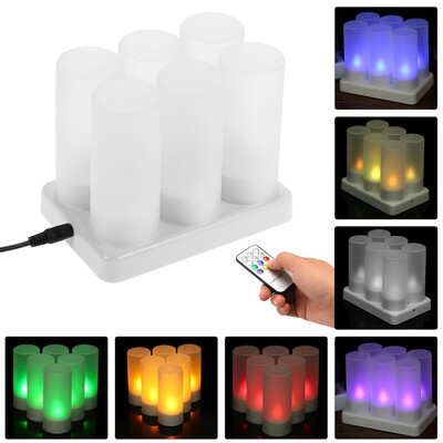 

Set of 12 Rechargeable LED Color Changing Flickering Flameless Tealight Candles Lights with Remote Control Frosted Cups Charging B