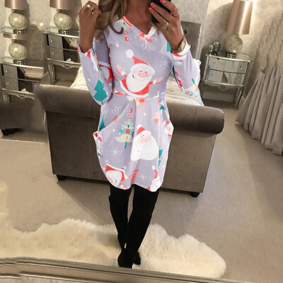 

Tailored Womens Fashion O-Neck Dome Printed Christmas Long Sleeve Slim Dresses