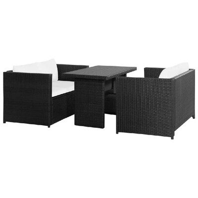 

3 Piece Garden Lounge Set with Cushions Poly Rattan Black