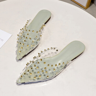 

Half-packed slippers female outside wearing stylish pointed head flat bottom hollow rivet lazy casual summer cool drag