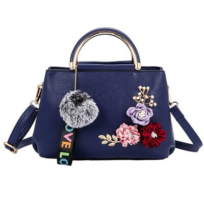

Fashion Flower Faux Pearl Plush Ball Handbag Ladies Shoulder Clutch Bag Tote