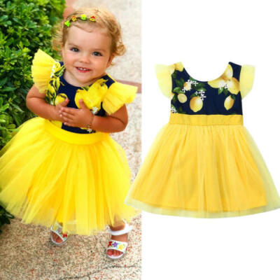 

Toddler Baby Girls Dress Lemon Print Bowknot Tutu Dresses Weeding Party Clothes