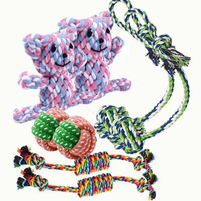 

HANHANLEYUAN pet dog toy doll dog bite knot knot bite training interaction golden hair small medium&large dog toy supplies molar four sets