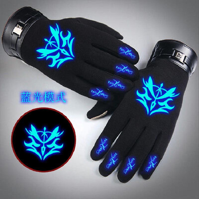 

New luminous FateZero touch screen gloves male anime spell cursing when the courtiers gift plus velvet thickening Four-finger blu