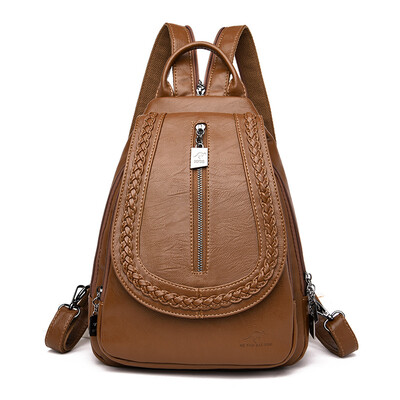 

Backpack ladies fashion wild woven casual soft leather backpack