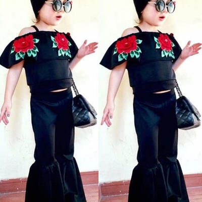 

Baby Girl Floral 2pcs Outfits Tops Dress Loose Flared Pants Kid Clothes