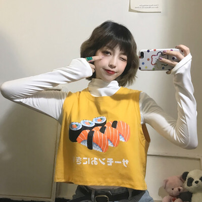 

Japanese Style Harajuku T-shirt With Vest Autumn Women Kawaii Friends 90s Funny Tops Stranger Things Punk Tee Shirt Femme