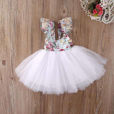 

Kids Baby Girls Floral Dress Party Ball Gown Formal Dresses Backless Sundress