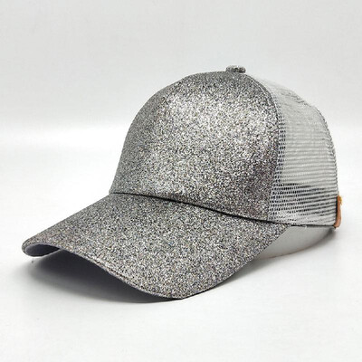 

New Woman Girls Cap Sequined Fishnet Splice Baseball Sport Casual Hip-Pop Streetwear Flat Hat