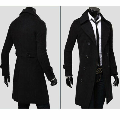 

Mens Checkered Coat Long Tweed Cashmere Wool Trendy Formal Winter Overcoat