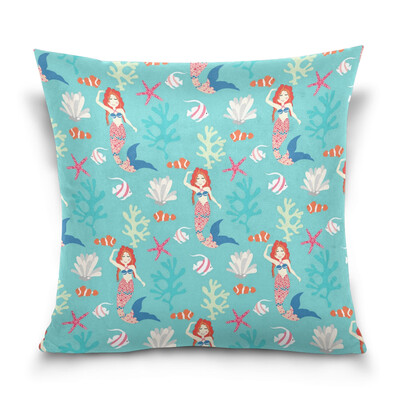 

ALAZA Throw Pillow Cover 16 X 16 inch Christmas Gift Cushion Cover with Cute Mermaid Printed Pillowcase