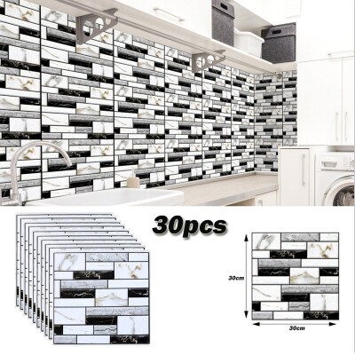 

30pcs 3D Waterproof Removable Wall Sticker 30X30cm118"X118" Tile Brick Self-adhesive for Kitchen Bathroom