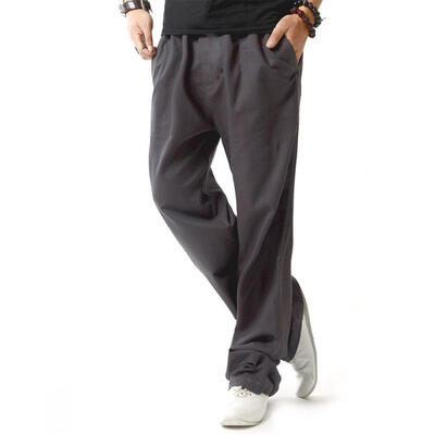 

Mens Casual Solid Pants Wide Leg Loose Straight Cutton Pants