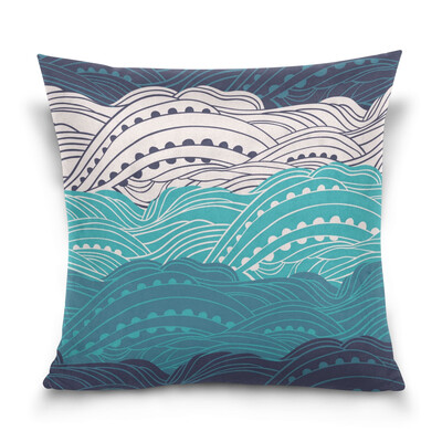 

ALAZA Throw Pillow Cover 16 X 16 inch Cushion Cover with Sea Waves Pattern Printed Pillowcase