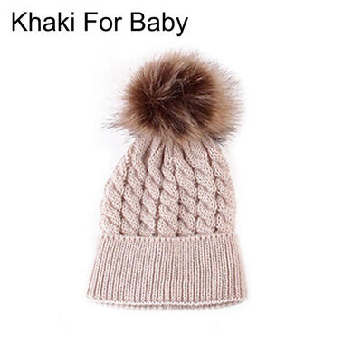 

Cute Kids Baby Boys Girls Mom Hat Set Knitted Winter Warm Hats Soft Beanie Cap