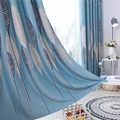 

1pc Leaves Printed Semi-Blackout Curtains Living Room Bedroom Windows Drape