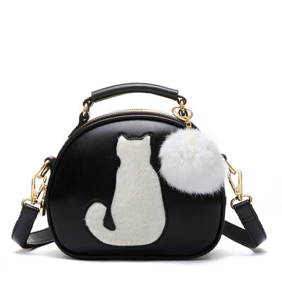 

2017 Fashion Women Handbag PU Leather Bag Full Moon Candy Color Cute Cat With Fur Ball Women Shoulder Bags Crossbody Bag B014