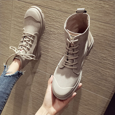 

Retro boots female autumn Korean round head lace desert boots academic casual Martins female tide