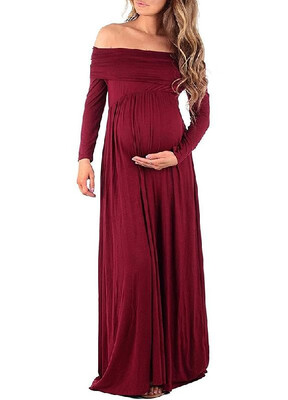 

Cotton Pure Color Boat Neck Maternity Dress