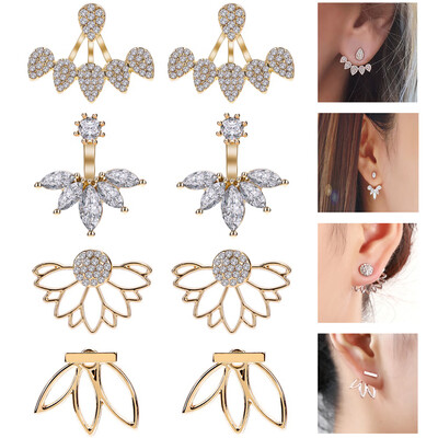 

4 Pairs Lotus Flower Earrings Stud Jacket Earrings Simple Chic Earrings Back Cuffs Stud Earring sets for Women Girls