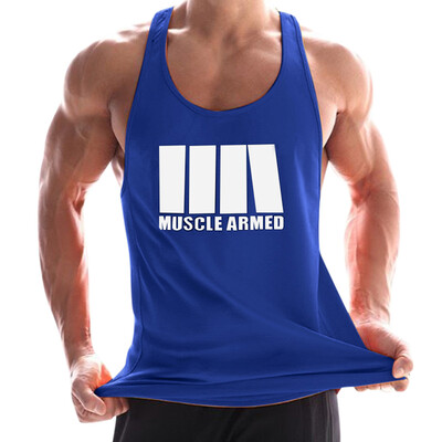 

Toponeto Fashion Men Fitness Muscle Print Sleeveless Bodybuilding Vest Tops Blouses