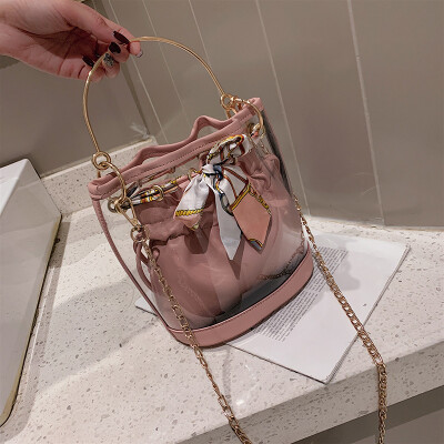 

Qiao Bani 2019 new South Korea ulzzang transparent silk scarf belt mother bucket bag hand shoulder bag