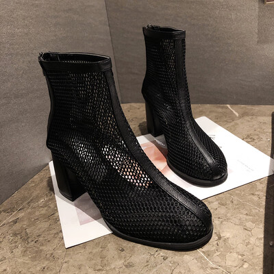 

Summer womens boots round head mesh breathable Korean version of personality leisure fashion 100 sets of thick heel high heel san