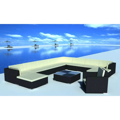 

12 Piece Garden Lounge Set with Cushions Poly Rattan Black