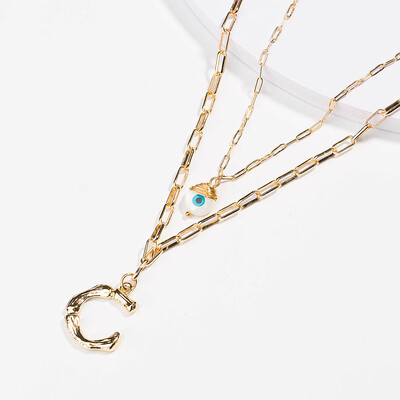 

DIY 26 Letter Big Alphabet Name Initial Pendant Necklace Women Gold Color Natural Pearl Stone Chain 2019 Fashion Long