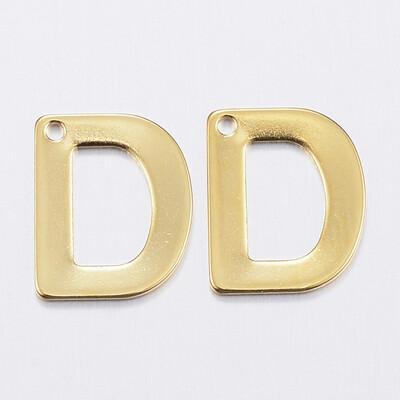 

304 Stainless Steel Charms LetterD Golden 11x9x08mm Hole 1mm