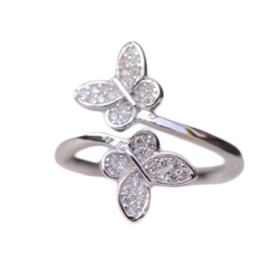 

New Micro Pave Zircon Female Fashion Double Butterfly Ring Korean Opening Ring Jewelry