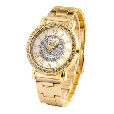 

Golden matte mens watch Roman digital business mens steel strap watch