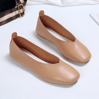

Womens Shoes Korean Version Baitie Students Spring Retro Milk Shoes Single Shoes Womens Shoes Flat-heeled Bean Shoes