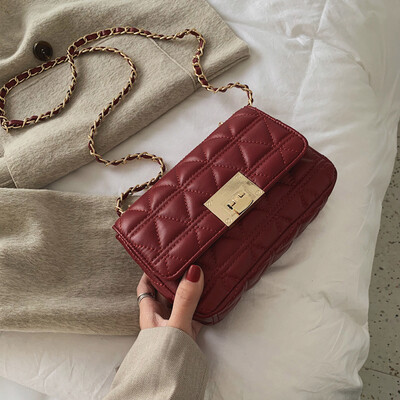 

Lingge chain small bag female 2019 new wave Korean fashion wild single shoulder casual slung texture small square bag