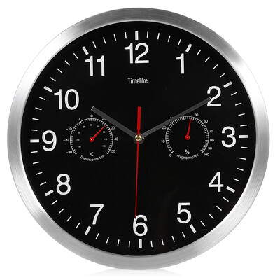 

32cm Silent Wall Metal Clock Thermometer Hygrometer Quiet Sweep Movement No-ticking Home Art Decor